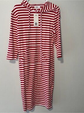 Missy Red & White Striped Hooded Midi Dress